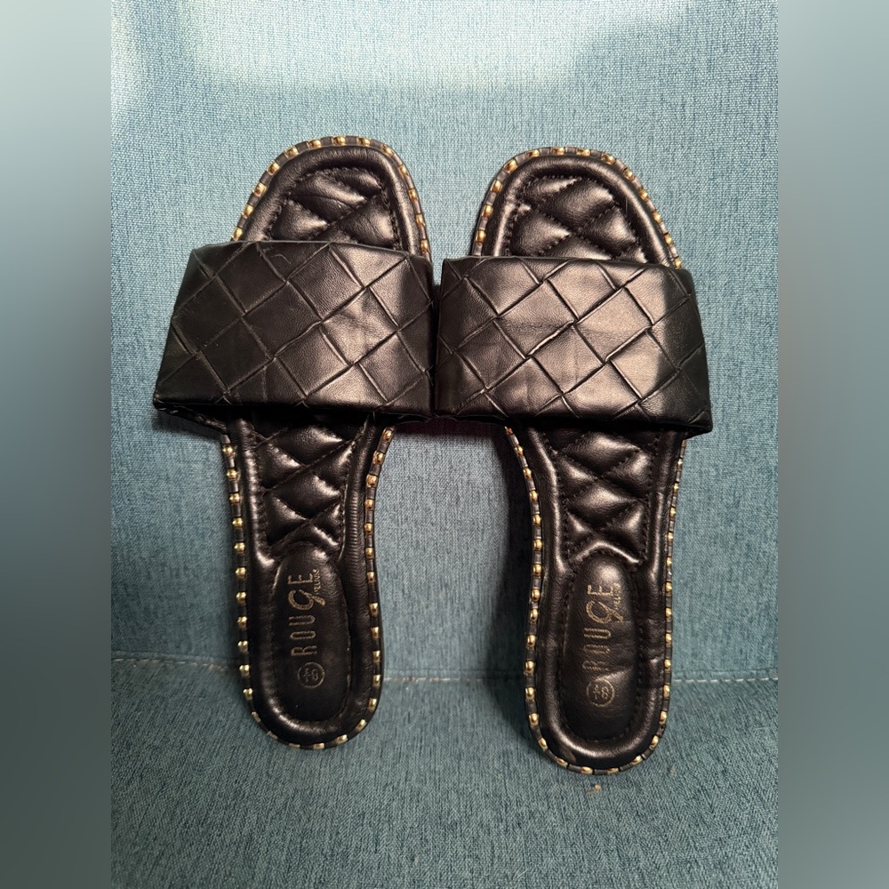 Rouge Black Quilted Slides Shoes Size 8.5